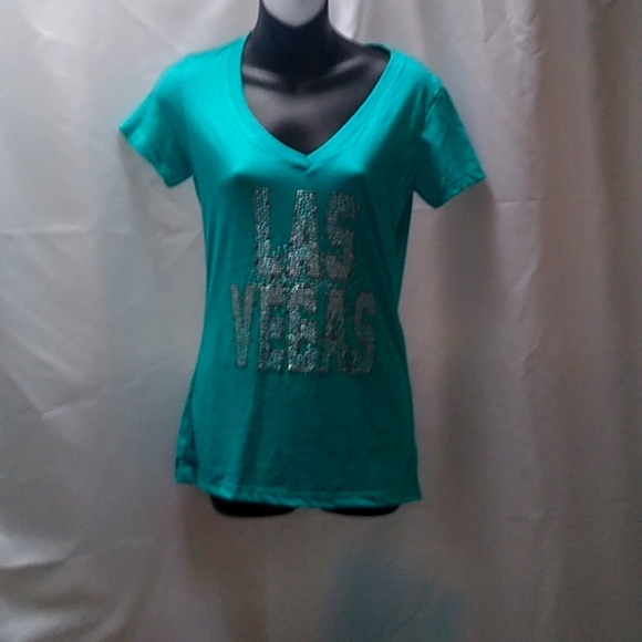Teal short sleeve with shiny letters Las Vegas - Picture 1 of 8